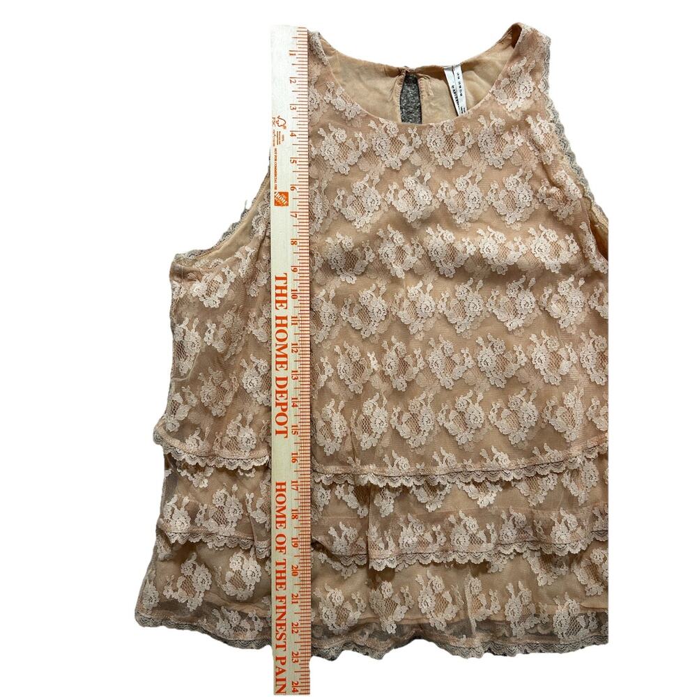 Anthropologie Women’s US 10 Tiered Lace Blouse Top Peach Sleeveless Ruffle - Picture 3 of 9